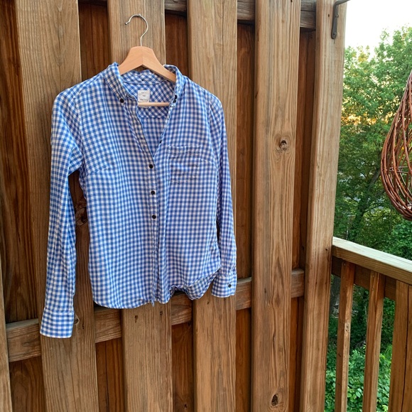 Gap Gingham Shrunken Boyfriend Blouse - Picture 1 of 9